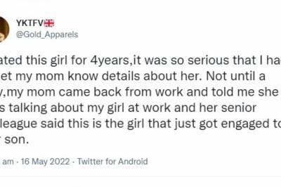 Man left heartbroken after finding out his girlfriend of 4 years is engaged to son of his mum’s colleague