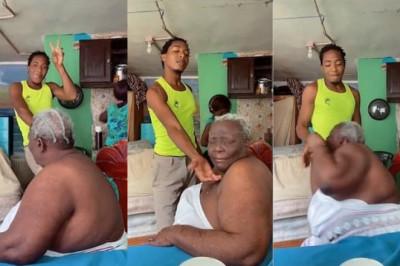 Grandma bites young man for trying to force her to join TikTok trend (Video)